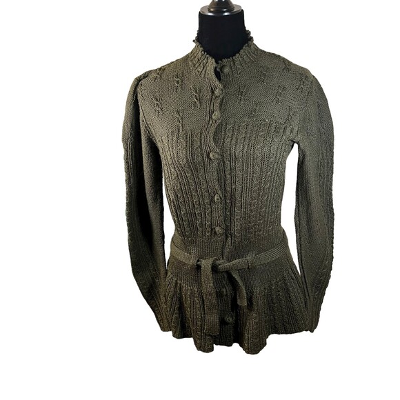 Willis & Geiger RARE Military Green Wool Belted Blouse Approx Size Medium - Picture 1 of 8